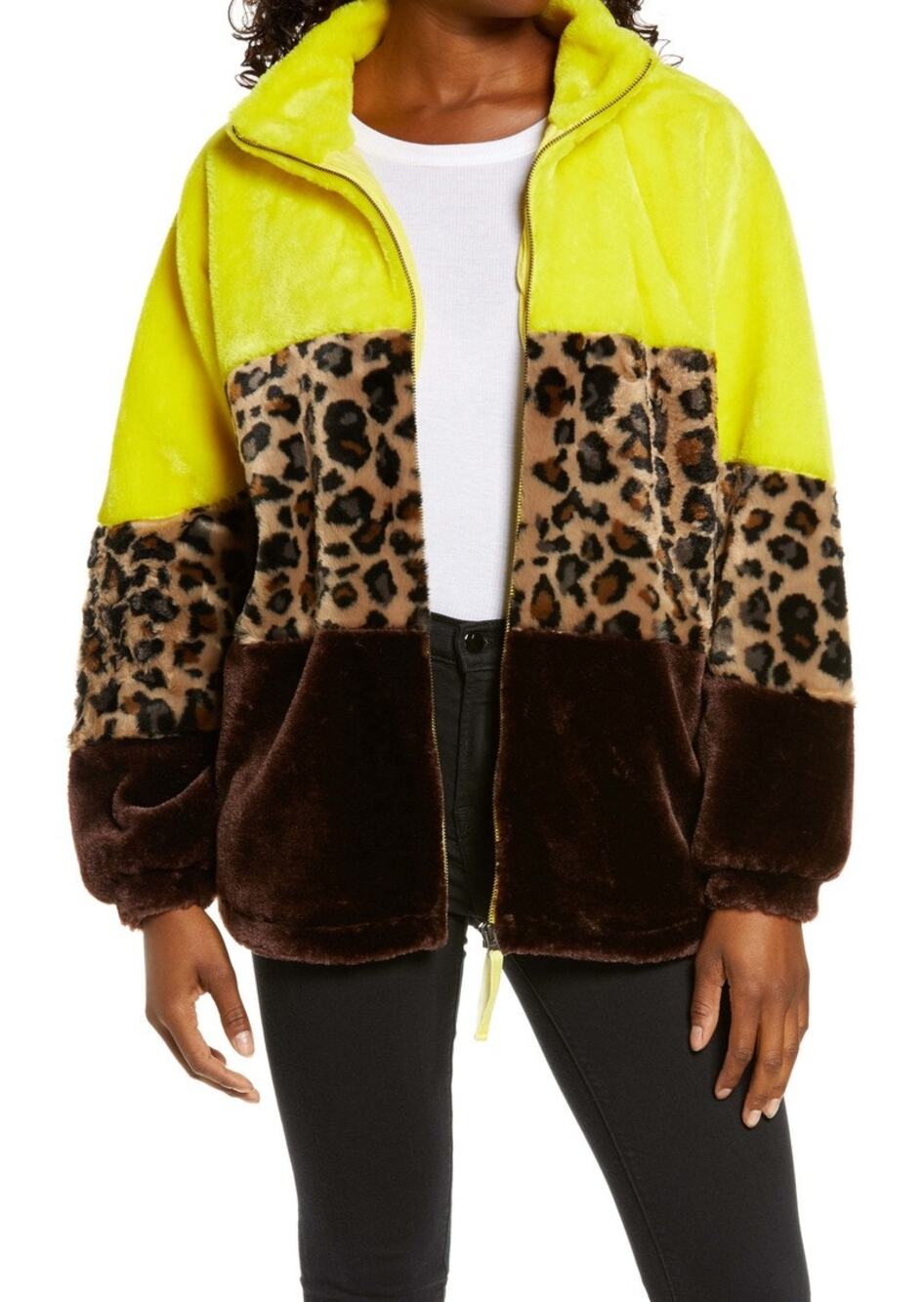 UGG Elaina Faux Fur Bomber Jacket Leopard Yellow Brown Size S